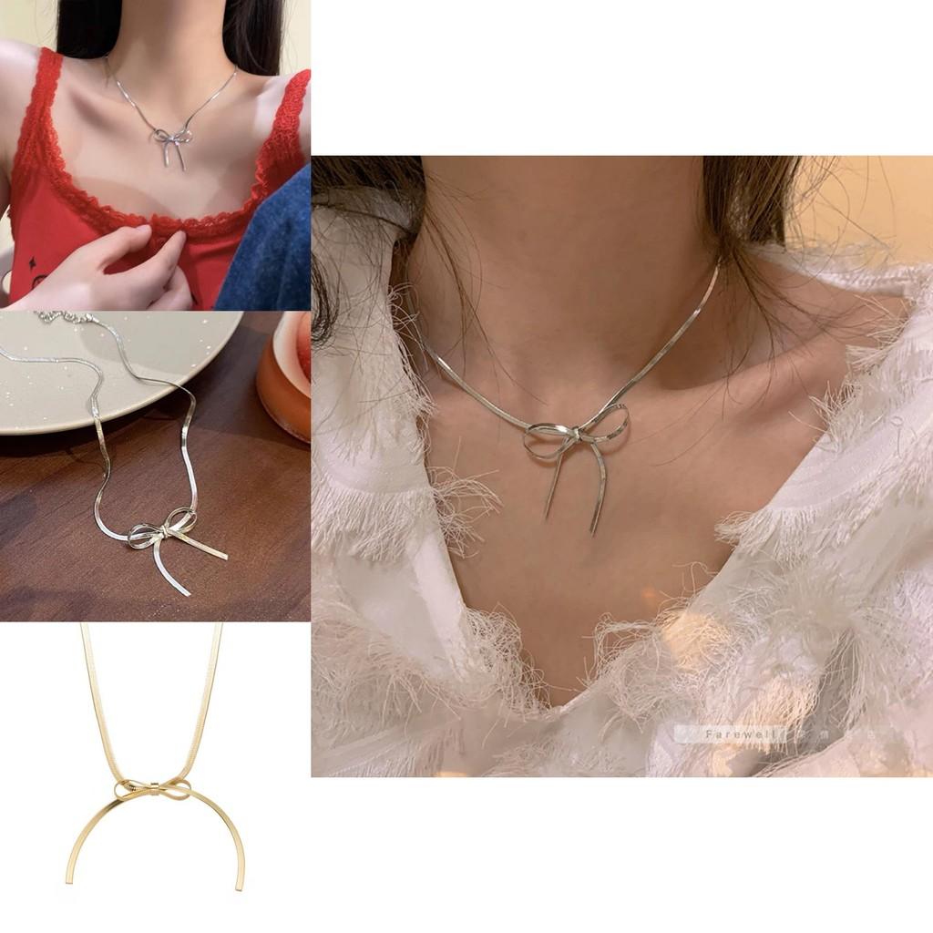 Elegant Butterfly Knot Titanium Steel Snake Chain Necklace For Women Chic And Versatile