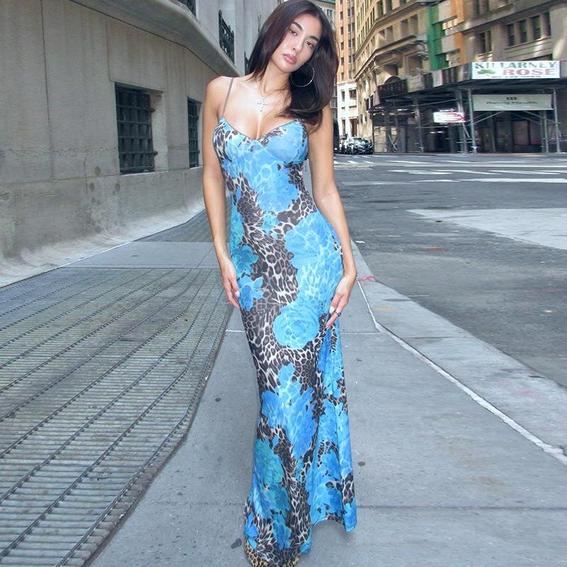 Winter Women's Long Dress Street Style Slim Print Design Sense of Halter Dress