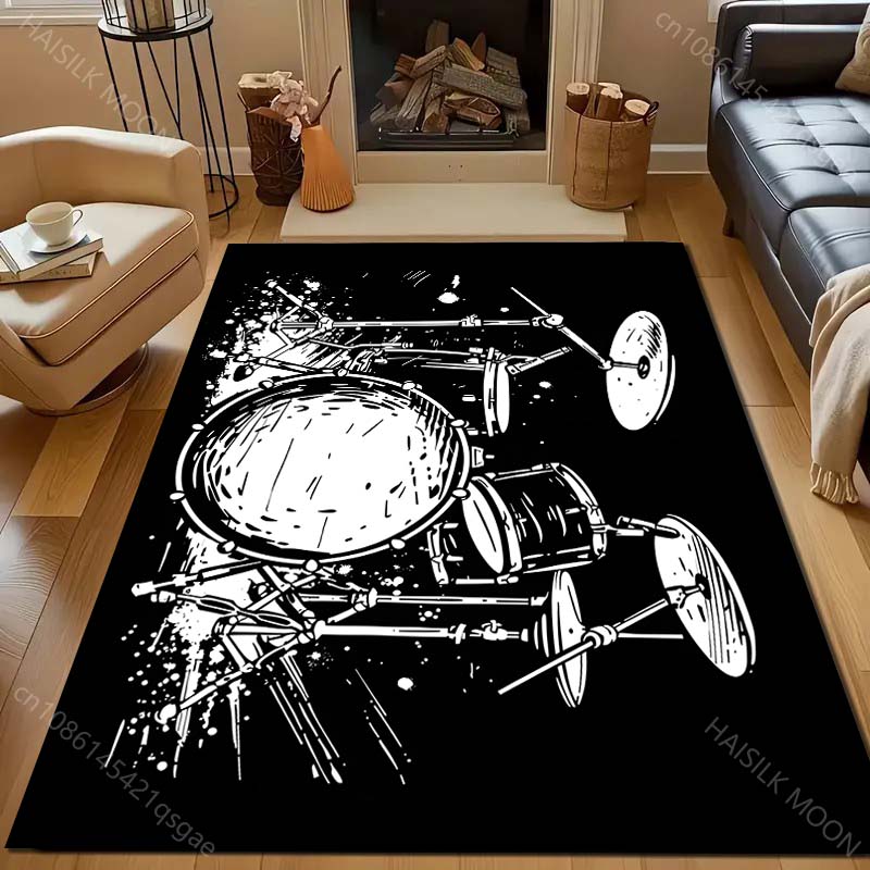 Creative Drum Sketch Print Carpet for Living Room Bedroom Bedside Sofa Table Floor Mat Home Area Rug Decor Large Size for Gifts