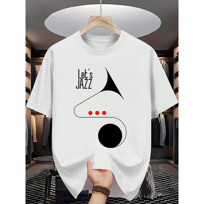 

European sizes Men S T-Shirt Featuring a Trendy Street Style, Loose Short Sleeves, Breathable And Soft Fabric, with a Creative Jazz Music Print 4XL білий