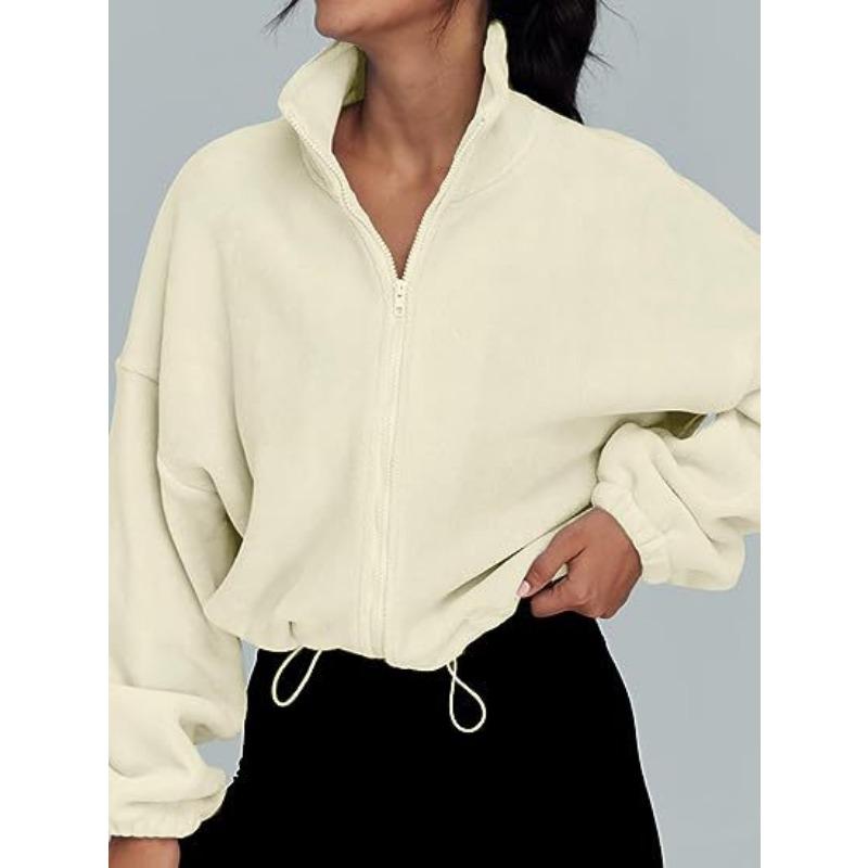 European and American Women's Fleece Sport Jacket with Vertical Collar Fleece-lined Zipper Jacket