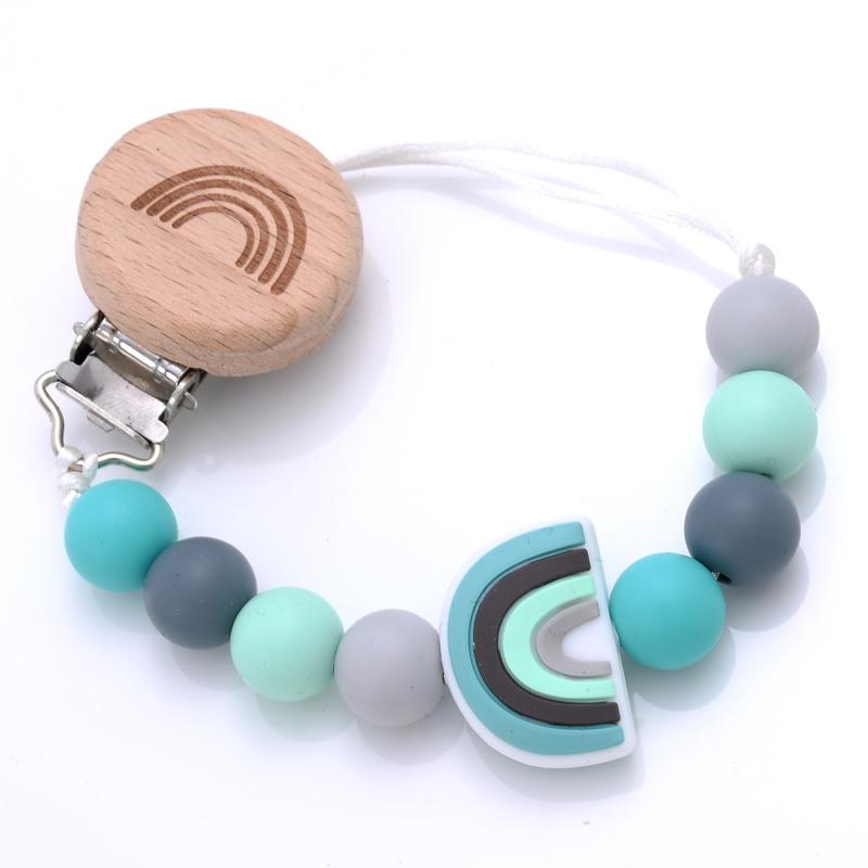 New Baby Pacifier Clips Round Beech Clips Silicone Rainbow Beads for Dummy Nipple Holder Soother Chain Teether Toy