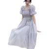 Gentle Style Summer Dress: French Square Neck, Puff Sleeve, Slim Fit, Campanula Style.