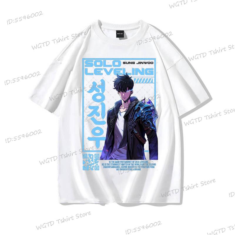 Anime Solo Leveling T Shirt Vintage Sung Jin Woo T-shirts Men Women Cotton Streetwear Short Sleeve Manga Solo Leveling Tops Tees