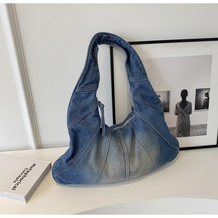 Vintage Denim Armpit Bag for Women Versatile Korean Design Dual Shoulder Bag