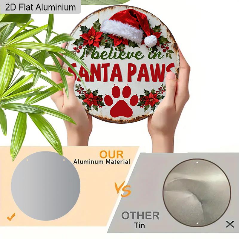 2D Flat Christmas Aluminium Sign with Santa Paws - Navidad Figurine Ornaments - Ideal for Front Door, Wall, Porch, Fence Decor - Ideal Christmas Gift