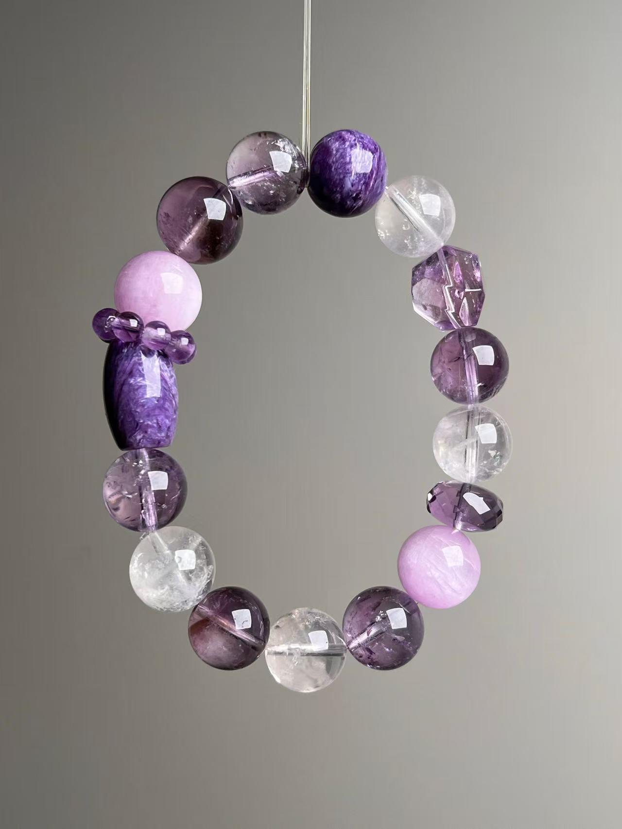 

Women s Amethyst & White Crystal Double Point Beaded Bracelet - Purple Dragon Design, Elegant Gift for Best Friend