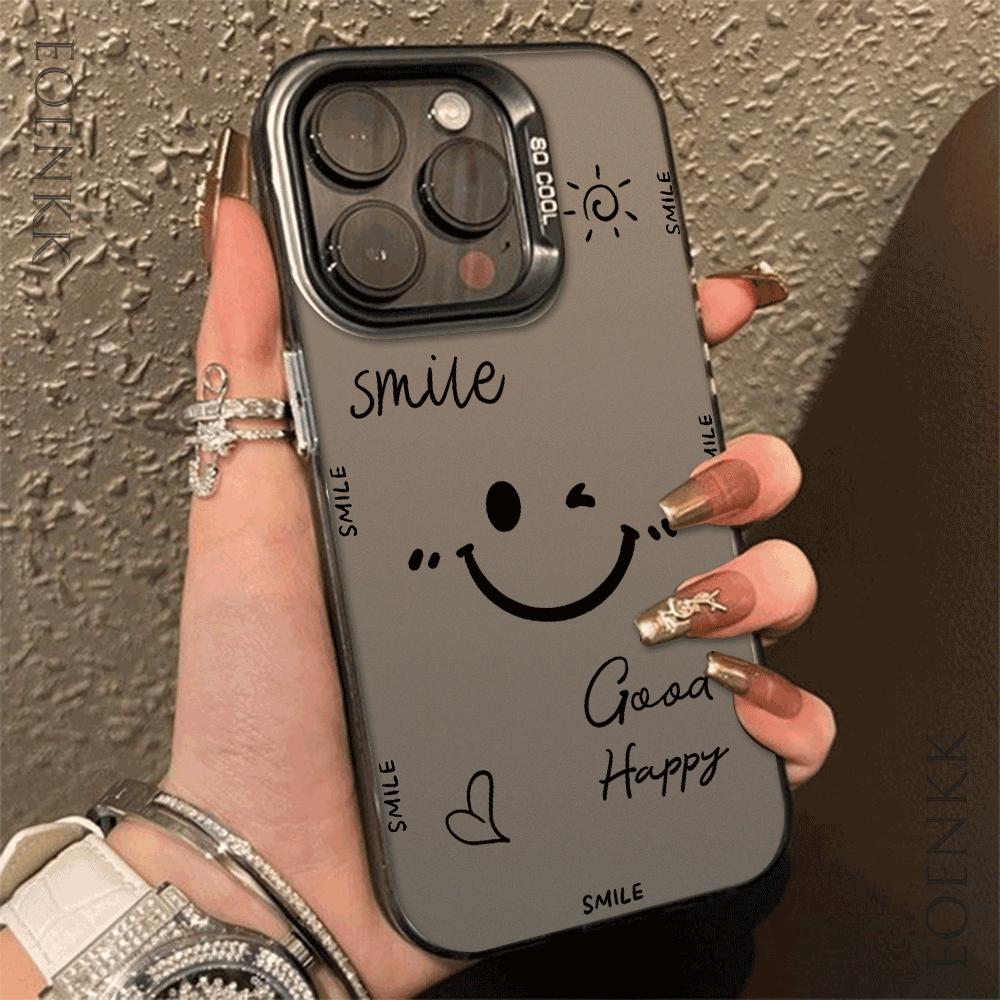 Personalized, simple, cute and smiling phone case for iPhone 16, 15, 14, 13, 12, 11 Pro Max 16E laser plated anti drop phone