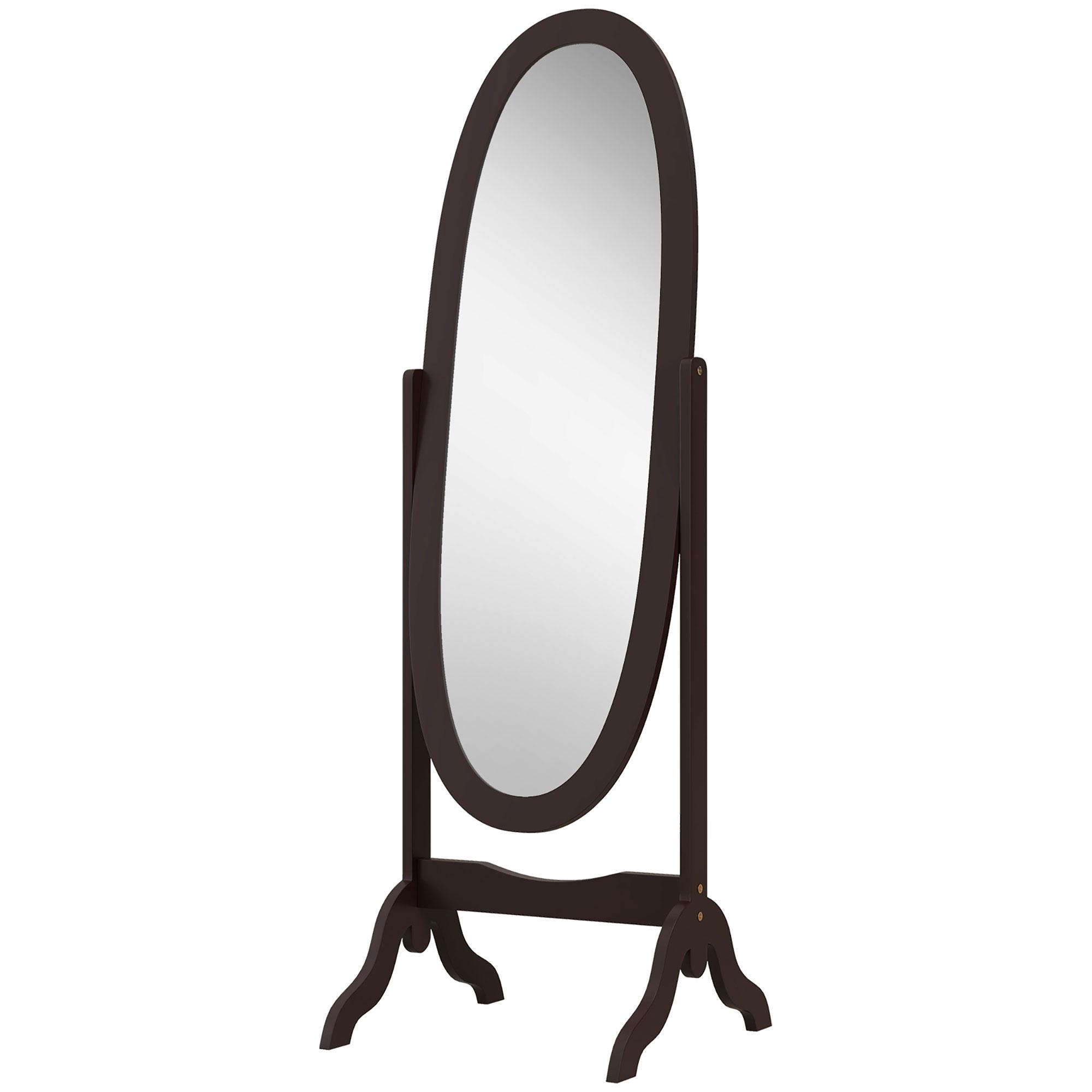 Miroir sur Pied Ovale Style Shabby Chic Inclinaison Réglable 48 X 46 X 147 Cm Panneau de Fibres de Bois Café