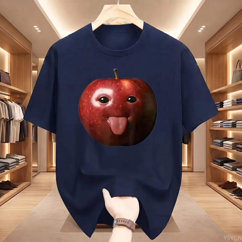 Funny Silly AI Apple Gen Z Meme BrainRot Humor Tongue Out T-shirt for Men T Shirts Crewneck Short Sleeve Tops