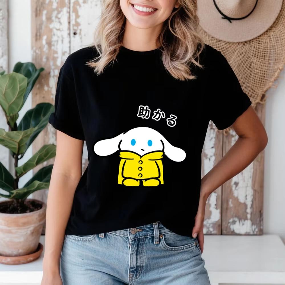 

2026 Summer Cinnamoroll Rainy Day Hero Printed T Shirt Women Pure Cotton Short Sleeve Casual Basic Comfortable S