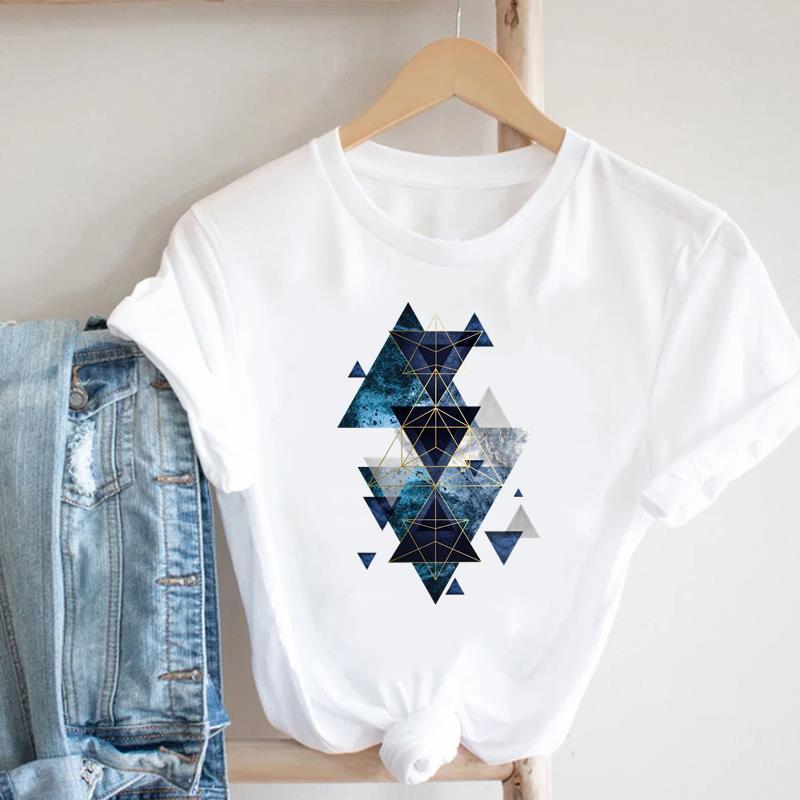 Women's Geometric Floral Print European and American Clothing Short Sleeve T-shirt Women Clothes  Tops  Harajuku