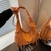 Borsa a Spalla Singola con Frange sul Lato del Braccio, Borsa da Donna con Tasca Laterale