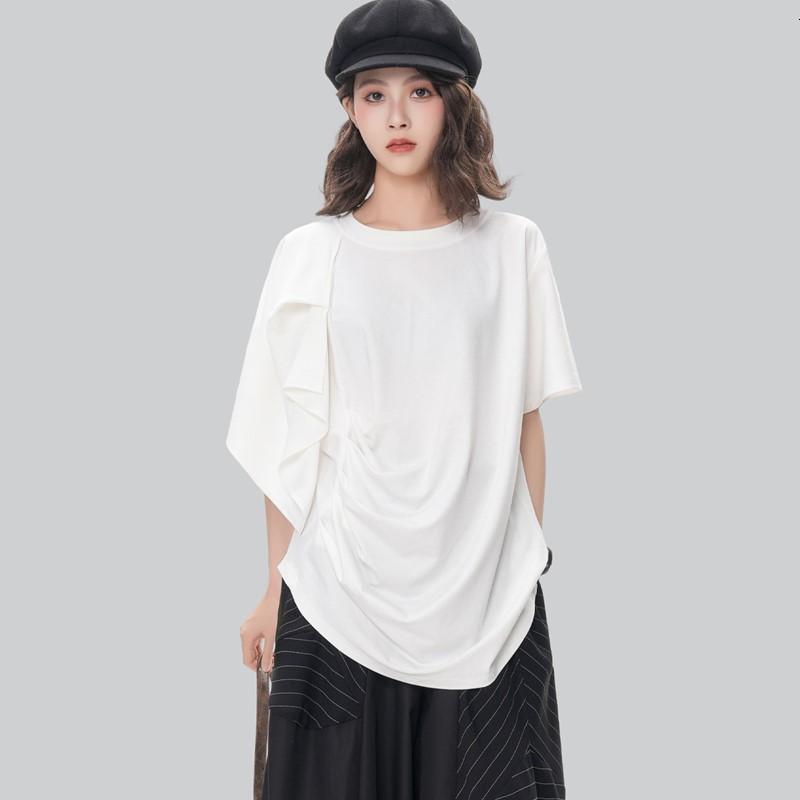 Short Sleeve Oversized Black Patchwork Casual Loose Summer Tee T Shirt Women T-shirt Top