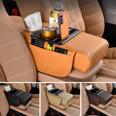 Auto Middenconsole Armsteun Kussen Verdikt Armsteun Box Pad Zijdelingse Verlenging Kussen met Bekerhouder Tissuehouder Organizer Tas