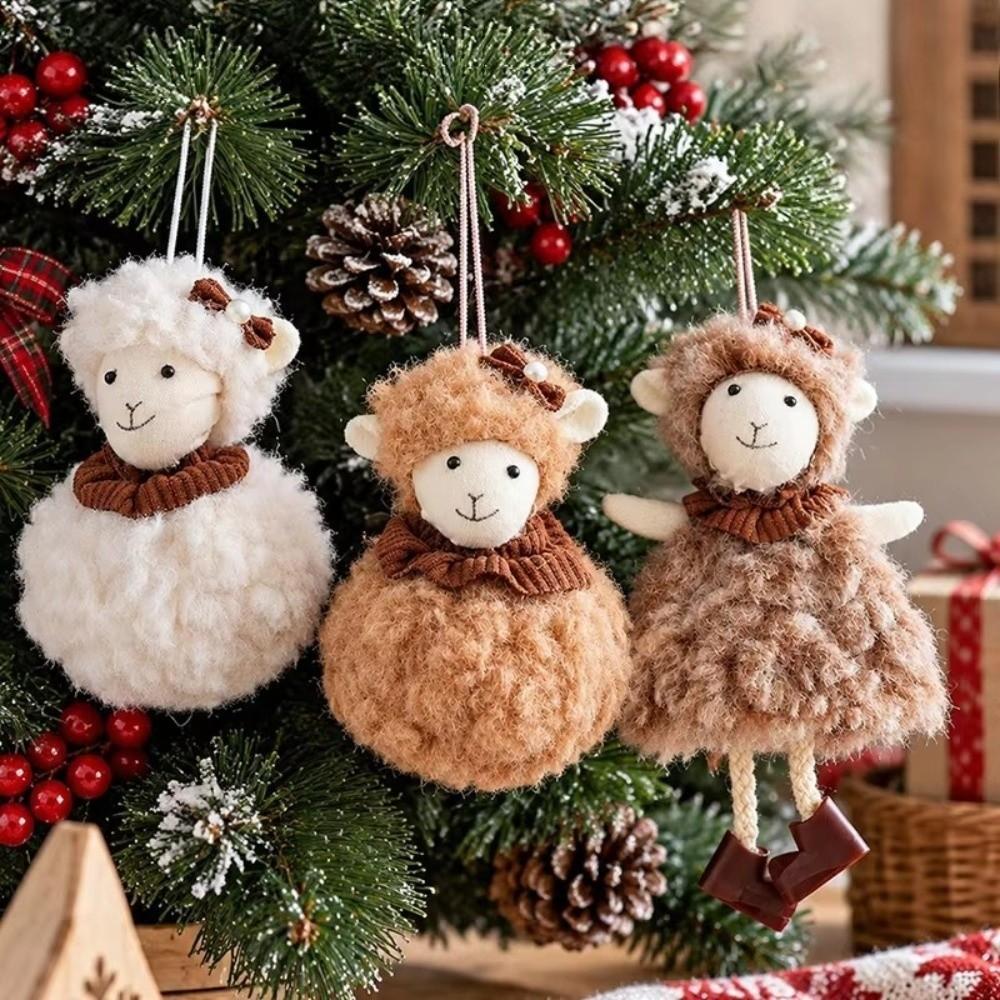 Plush Little Lamb Hanging Pendant Curly Fur New Year Xmas Decoration Sheep Pendants Party Decor