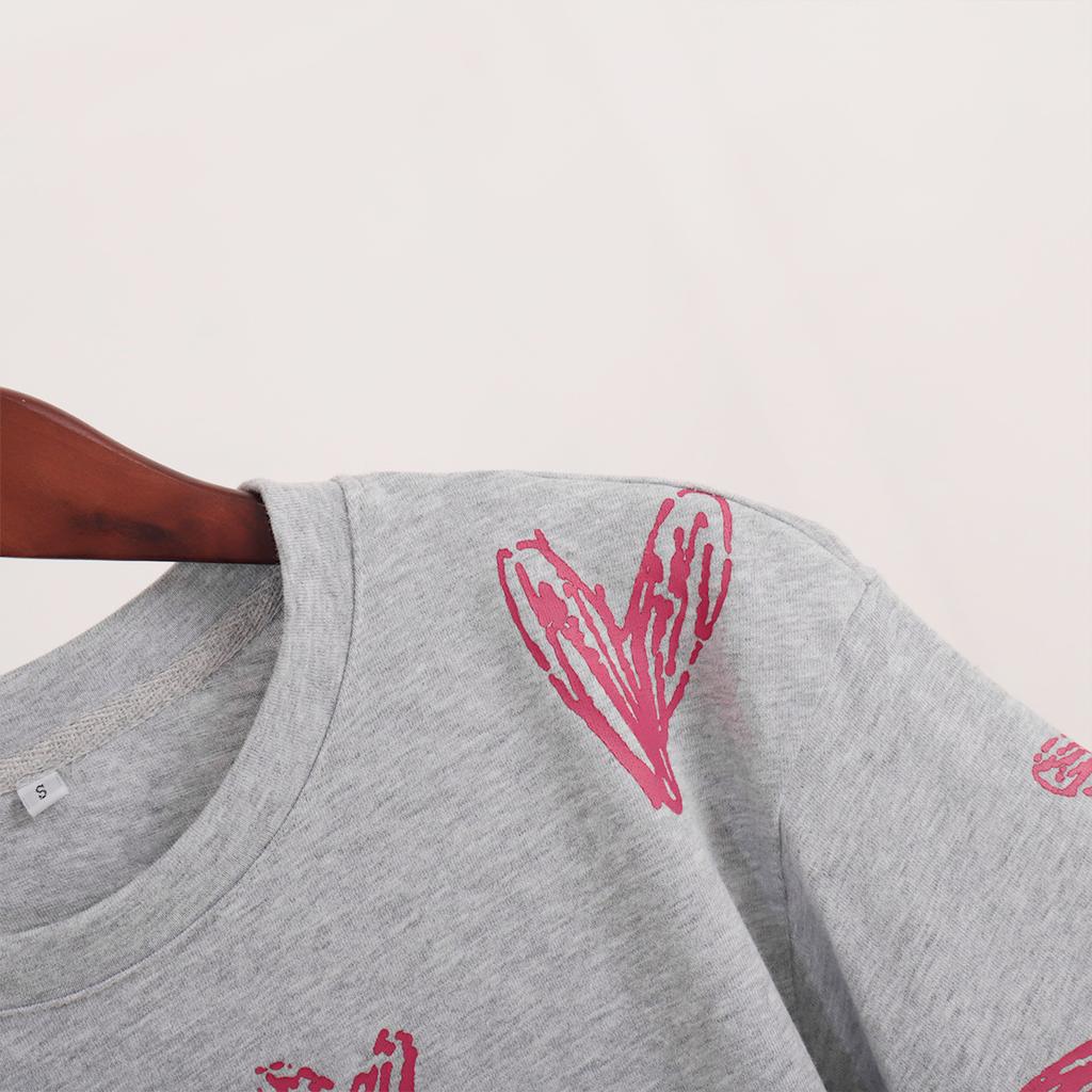 GMXIA Love Heart Print T-shirt Summer New Street Trend Hand-painted Love Heart Print Short-sleeved T-shirt
