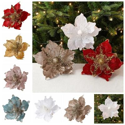 Multicolor DIY Christmas Flower Pendants Multi-layer Handmade Simulated Xmas Flower Cloth Xmas Tree Oranments Wedding
