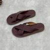 Johnature Handmade Genuine Leather Flat Slippers Soft Cowhide Soft Sole Comfortable Women's Outdoor Slides