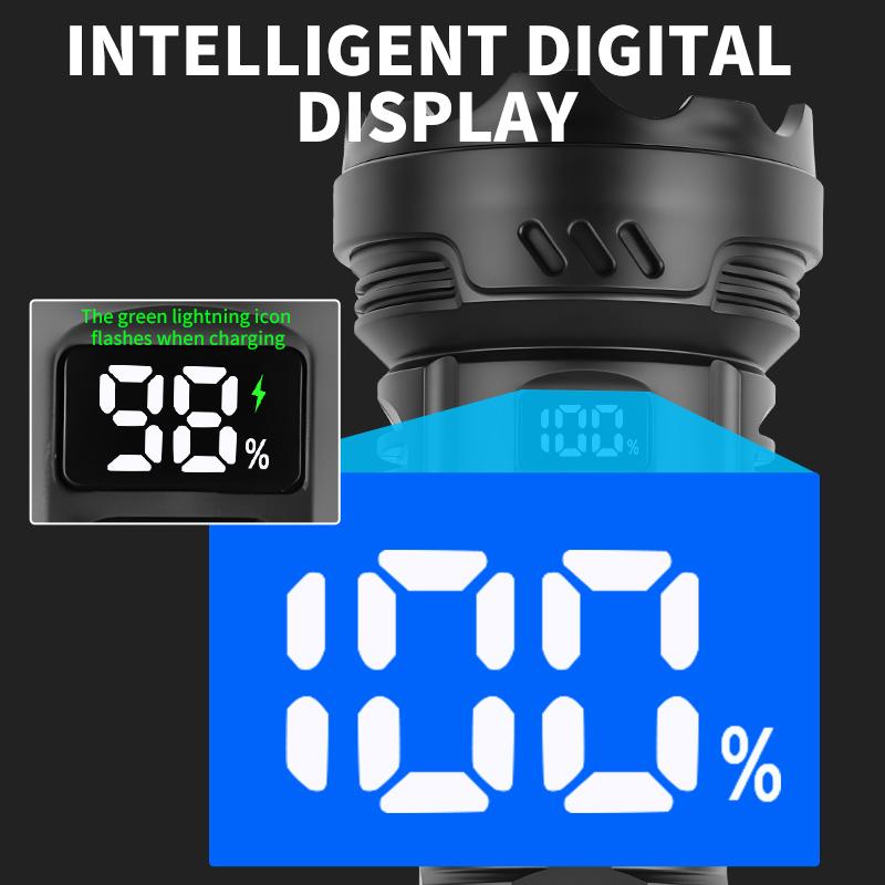 CY-016 Outdoors Digital Display Strong Flashlight with Side Lamp Versatile Light Output Type-C Rechargeable IPX4 Waterproof