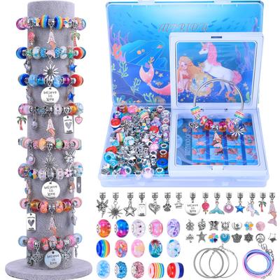 AIPRIDY Charm Bracelet Making Kit, Girls' DIY Crafts, Unicorn and Mermaid Craft Gift Kit, Suitable for Girls Ages 6-12 (72 Hulan Mermaid Crafts)