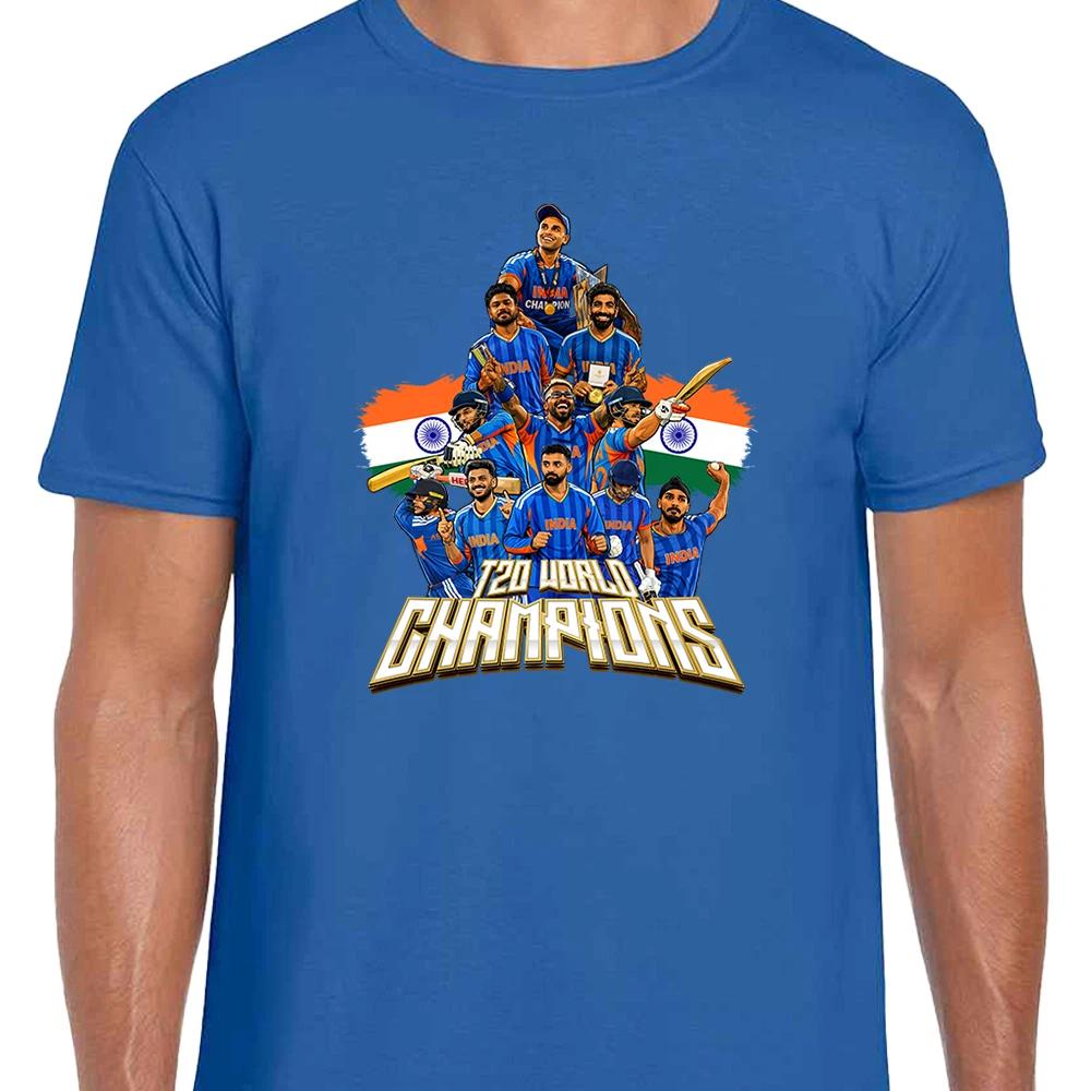 India Cricket World Champions 2026 Blue Adult Unisex T-Shirt Tee T20 Cricket M