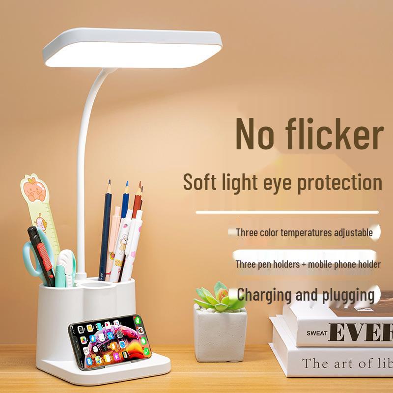 Smart LED Desk Lamp with Pen Holder - Eye-Friendly Reading Light for Dorms and Bedsides