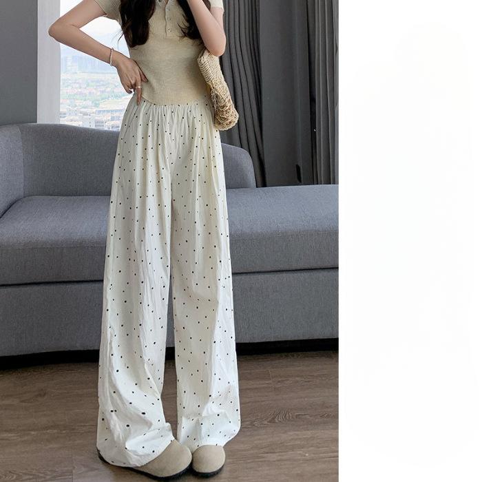 

Polka Dot Wide-leg Pants for Women In Summer High Waist Straight-leg Casual Lazy Style Yamamoto Pants Small White Ice Silk Pants S білий