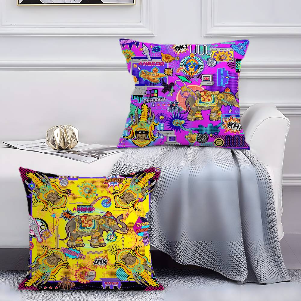 Oriental Classic Buddha Statue Print Pillow Case Anti-dustmite Pillowcase Invisible zipper silky short plush Sofa cushion cover