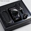 4-Piece Cuban Chain Business Fashion Men'S Steel Belt Simple Scale Quartz Watch Bullet Necklace Set