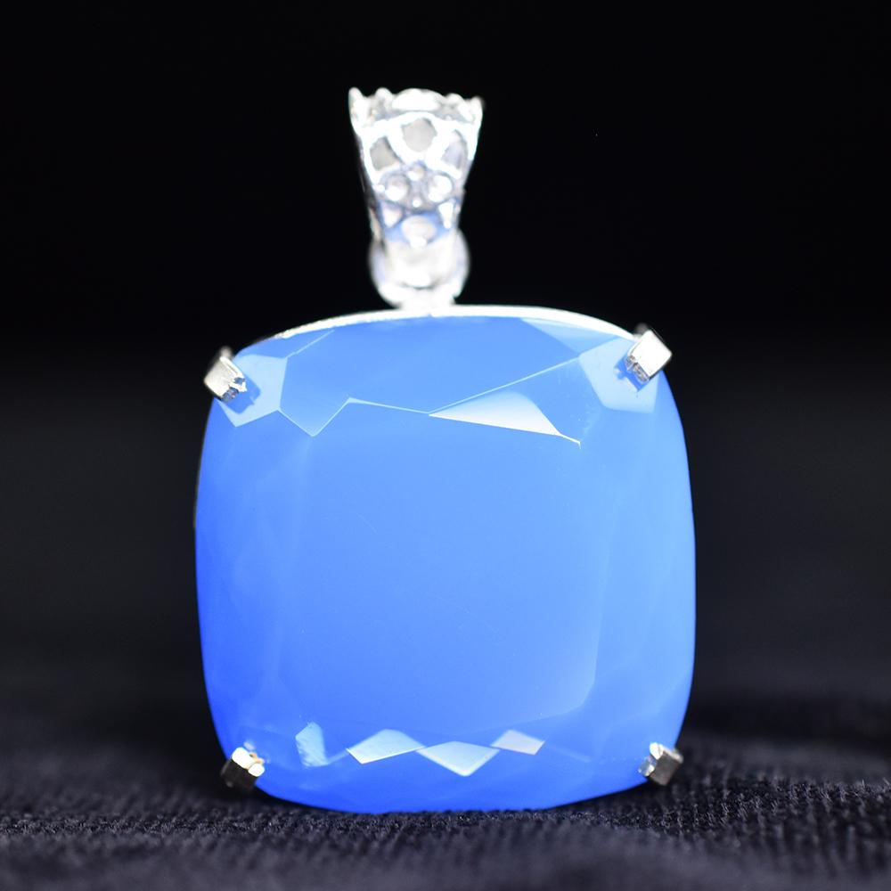 Natural Blue Opal 88.15 Ct CERTIFIED 925 Sterling Silver Square Cushion Pendant MY-PD-145-NS