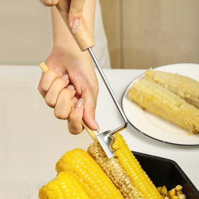 1/2Pcs Corn Peeler Stainless Steel Long Handle Wood Corn Cob Peeler