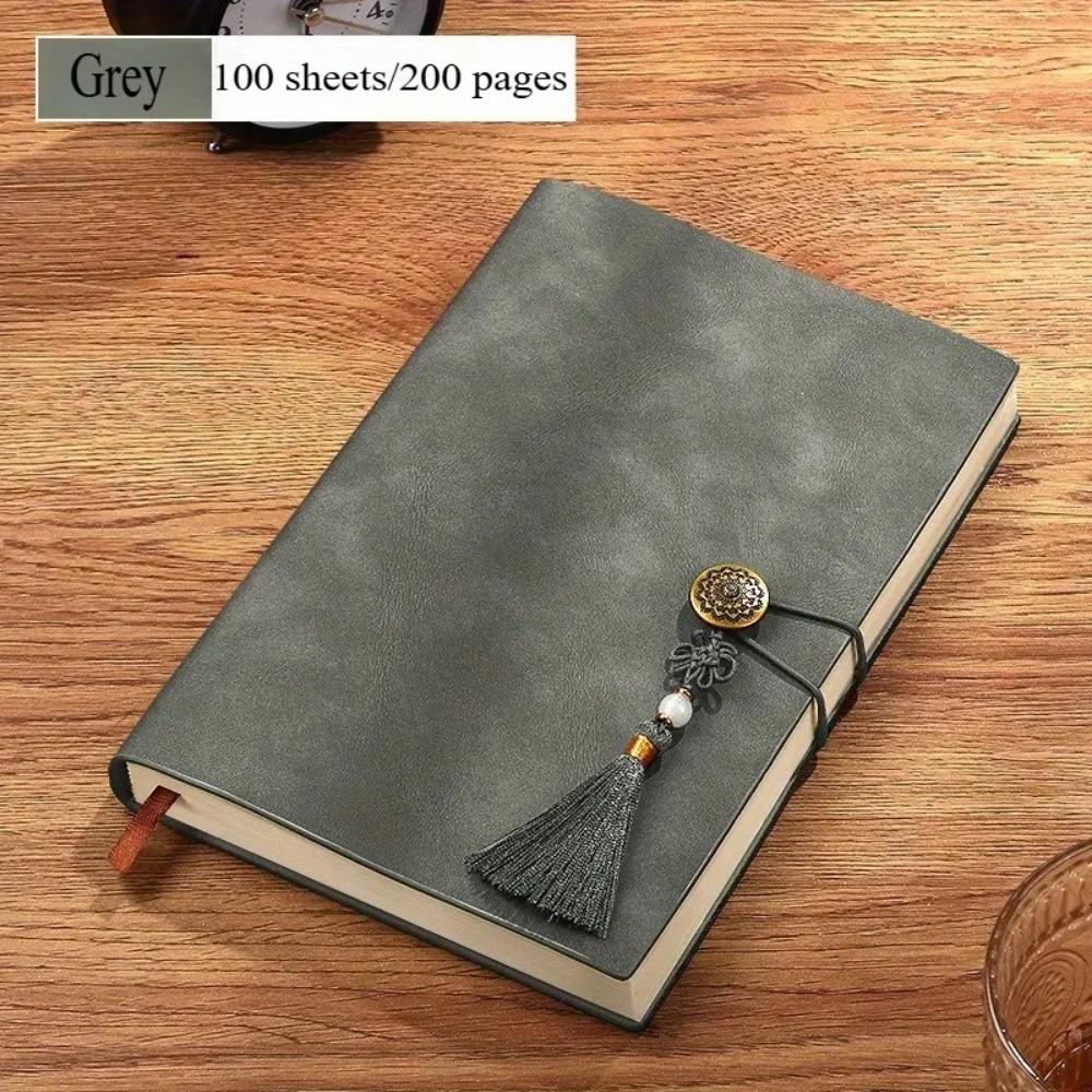 200 Pages PU Leather Notebook with Golden-Tone Tassel Meeting Notebook Office Stationery