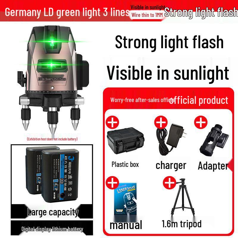 High-Precision Automatic Laser Level Tool with Green & Blue Light, 5-Line Infrared, Outdoor Use
