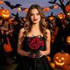 Faux Floral Arrangement Gothic Wedding Bride Bouquet Artificial Black Red Rose Flower Bouquet