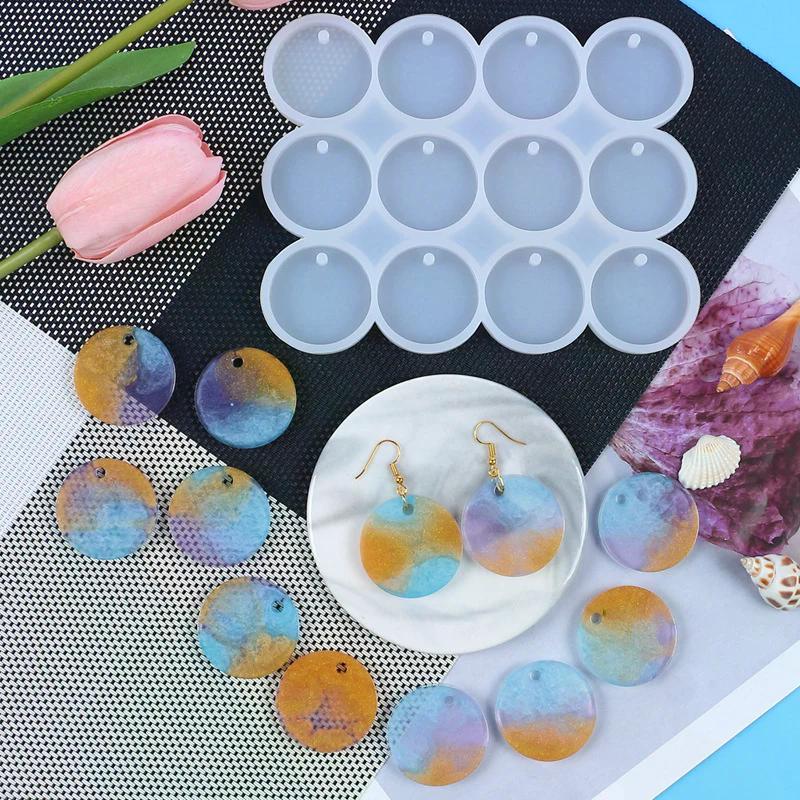 8/12pcs Round Oval Pendants Resin Mold DIY Epoxy Earrings Charms Silicone Mold For Jewelry Making Keychain Tag Casting DIY Craft