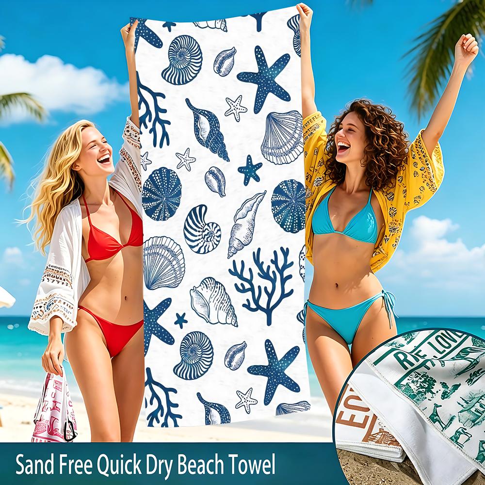 Shell Towel Beach Towel Oversized Super Absorbent Soft Swim Beachtowels For Men, Women