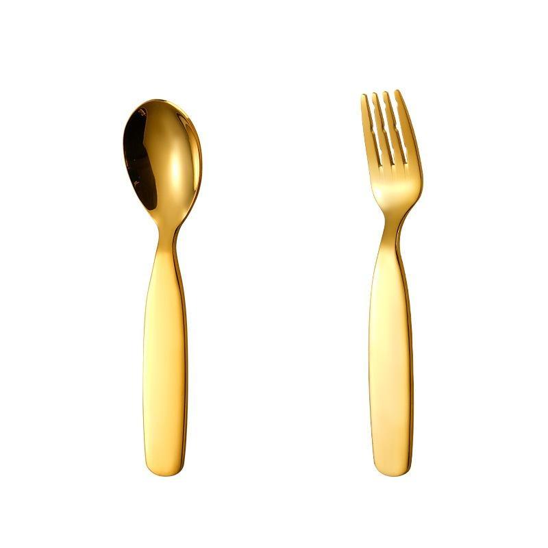 Short Handle Baby Spoon Fork Set BPA Free Stainless Steel Easy to Clean Ideal for Toddler Led Weaning Home Use