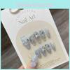 Handmade Snowflake Diamond Crystal Haze Blue False Nails Removable Jelly Glue