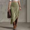 Solid Color Faux Suede Fringe Skirt Women'S High Waist Asymmetrical Western Boho Skirt
