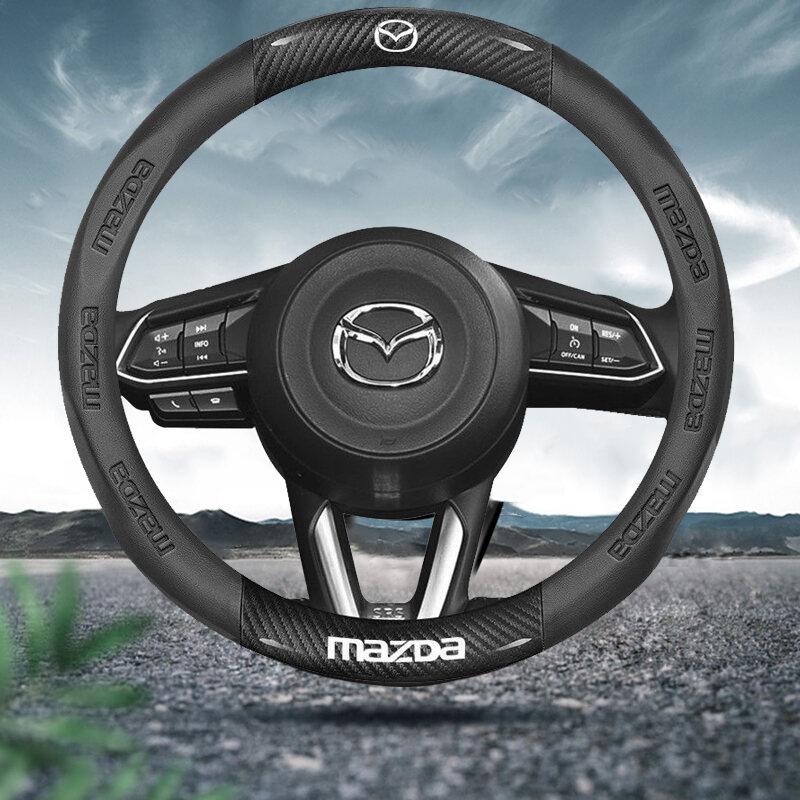 2025 Hot 38CM Carbon Fiber Leather Steering Wheel Cover For Mazda 2 3 CX5 CX30 CX8 CX3 Mazda2 6 5 CX9 BT50 Car Accessories