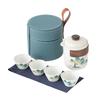 Flower travel tea set, light luxury and portable, one pot and four cups of Ru kiln car business gifts