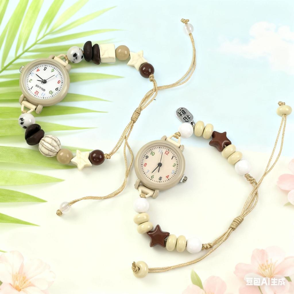 Fashion Dopamine Bracelet Watch Beaded Adjustable Star Heart Chain Watch Pendant Quartz Watch Women Girls Digital Wristwatches
