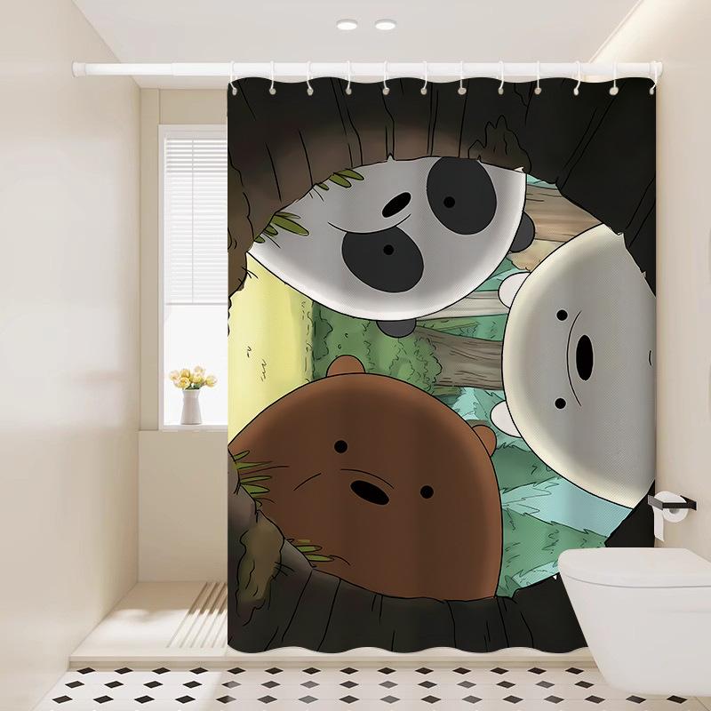 Bathroom Partition Curtain Waterproof Cloth Shower Curtain Bathroom Blocking Curtain Fabric Curtain Non-Punching Bath Privacy Hanging Curtain