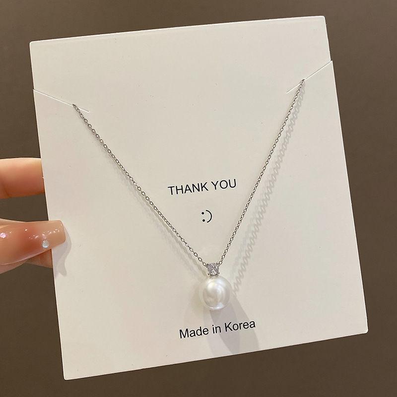 Single Black Pearl Zircon Pendant Necklace Women's Autumn and Winter Simple Niche High-end Clavicle Chain Versatile Accessories