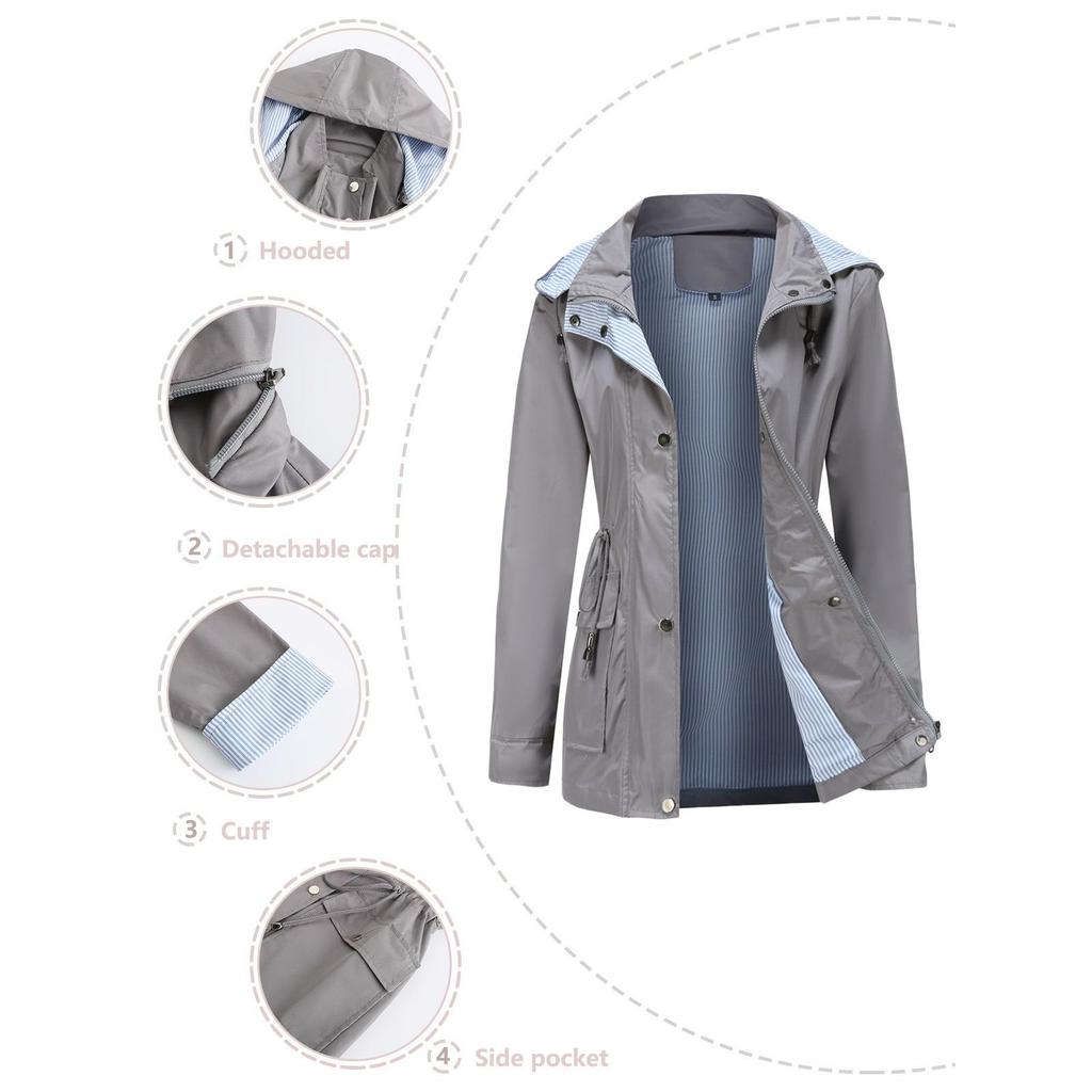 Casaco corta-vento com capuz removível Outono e Inverno Feminino Feminino Plus Size Jaqueta Feminina Corta-vento