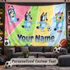 Wall Hanging Tapestry Custom NameBluey Pattern Personalized Printed Fabric Wall Decor