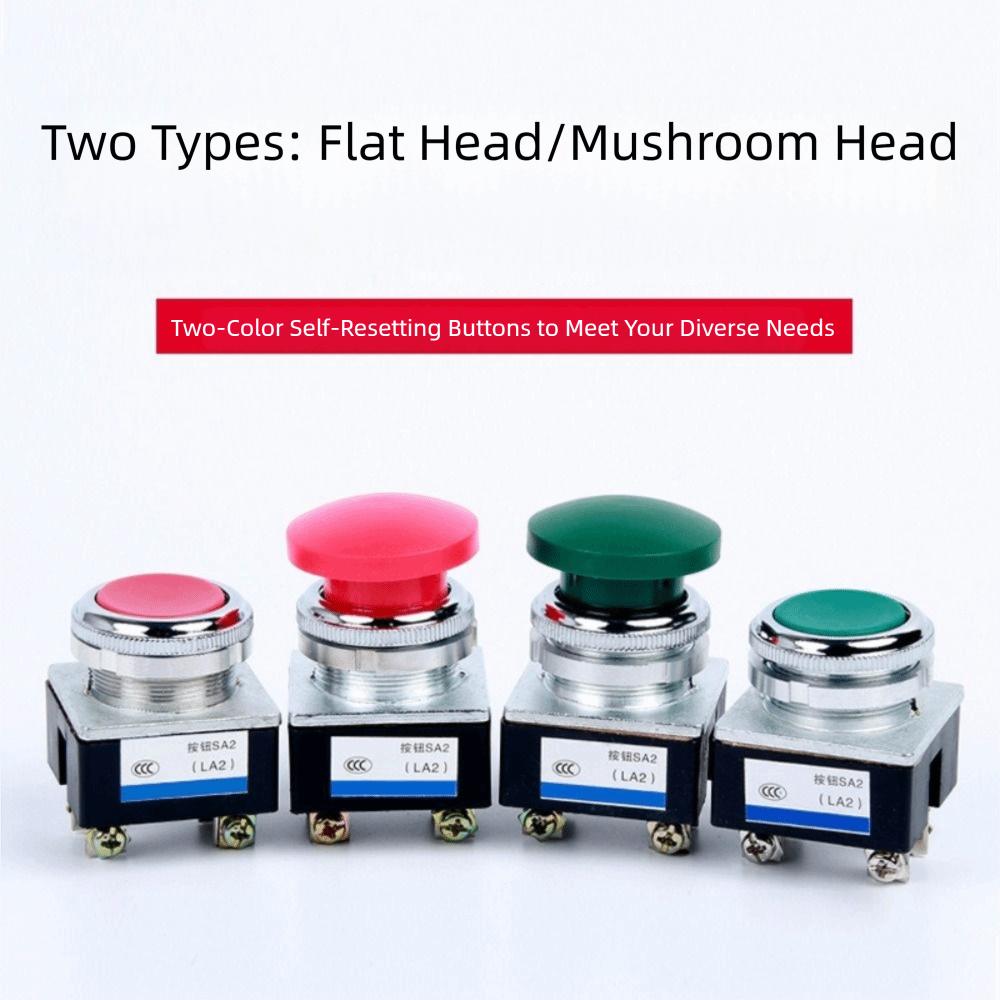Momentary Control LA2 Push Button Switch Red Green Self-Resetting Opening Mushroom Head Push Button 30mm Mounting Hole 5A 250VAC