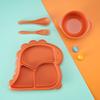 4Pcs/Set Dinner Plate Dinosaur-Shaped Divided Plate Including Bowl Spoon Fork Ergonomic Baby Feeding Utensils Easy to Clean Safe for Kids