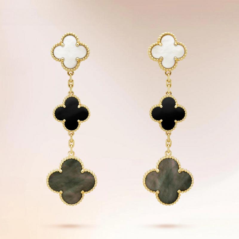 Four-leaf Clover Earrings Fashionable Three-flower Earrings Natural Mother-of-pearl Agate and Chalcedony Women's Earrings